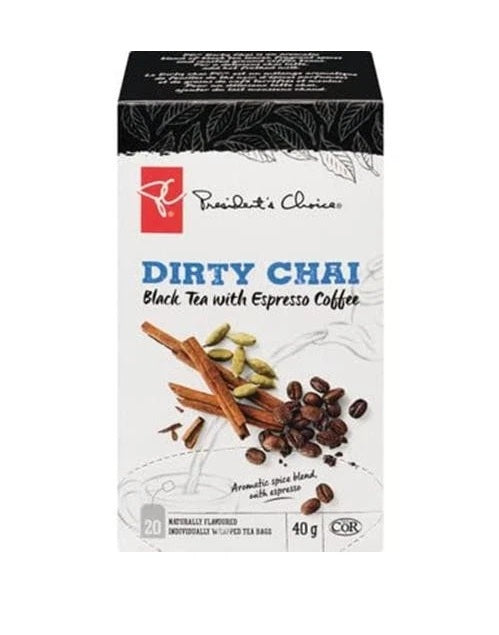 PC Dirty Chai Black Tea + Espresso Coffee, 20ct, 40g, Imported from Canada}