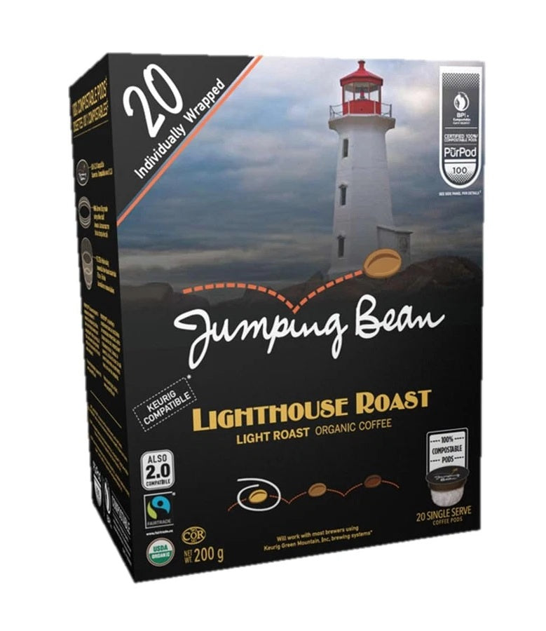 Jumping Bean Organic Coffee Single Serve Coffee Pods Lighthouse Roast 20 Count