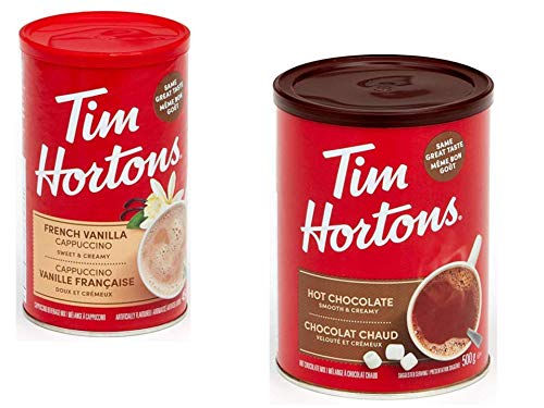 Tim Hortons Hot Chocolate (500g) & Instant French Vanilla Cappuccino (454g) Bundle